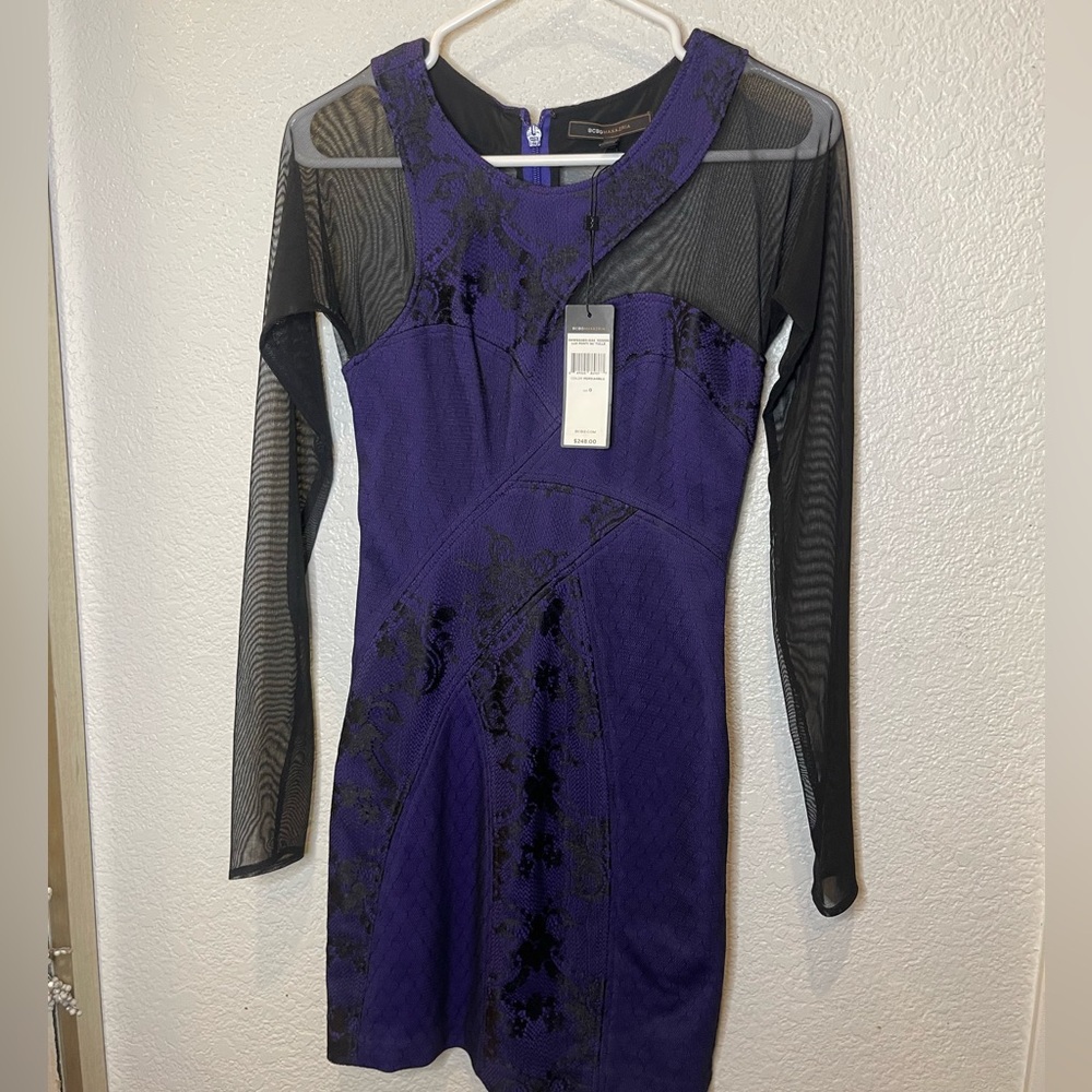 BCBGMaxAzria Purple and Black Mini Dress size 0 new with tags